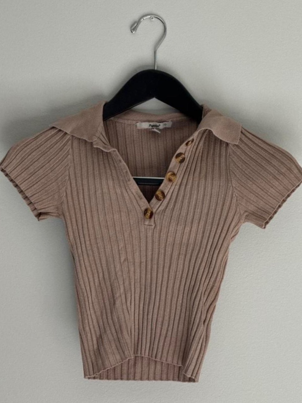 Mauve Ribbed Knit Cropped Polo Shirt
